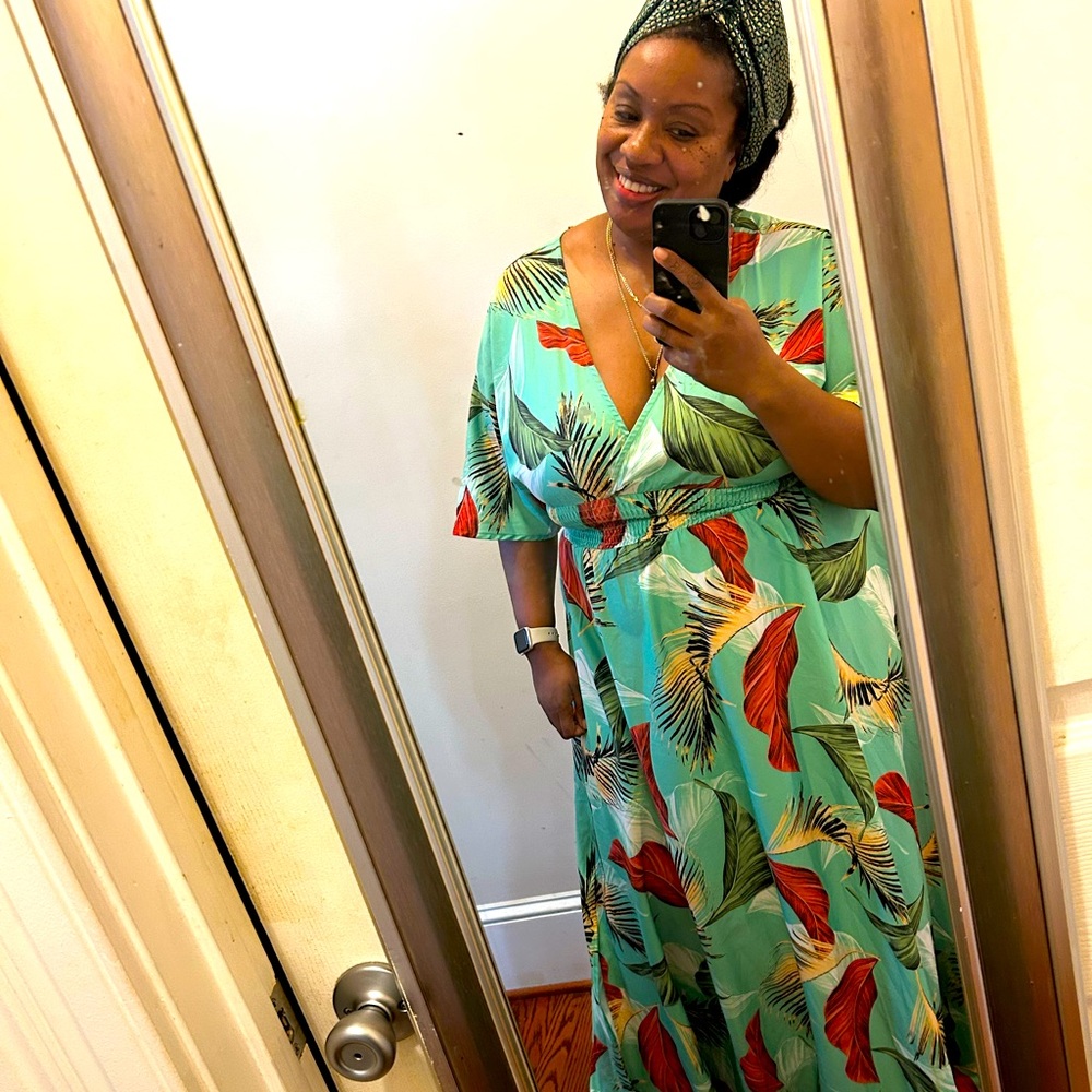 Green Tropical Maxi Dress